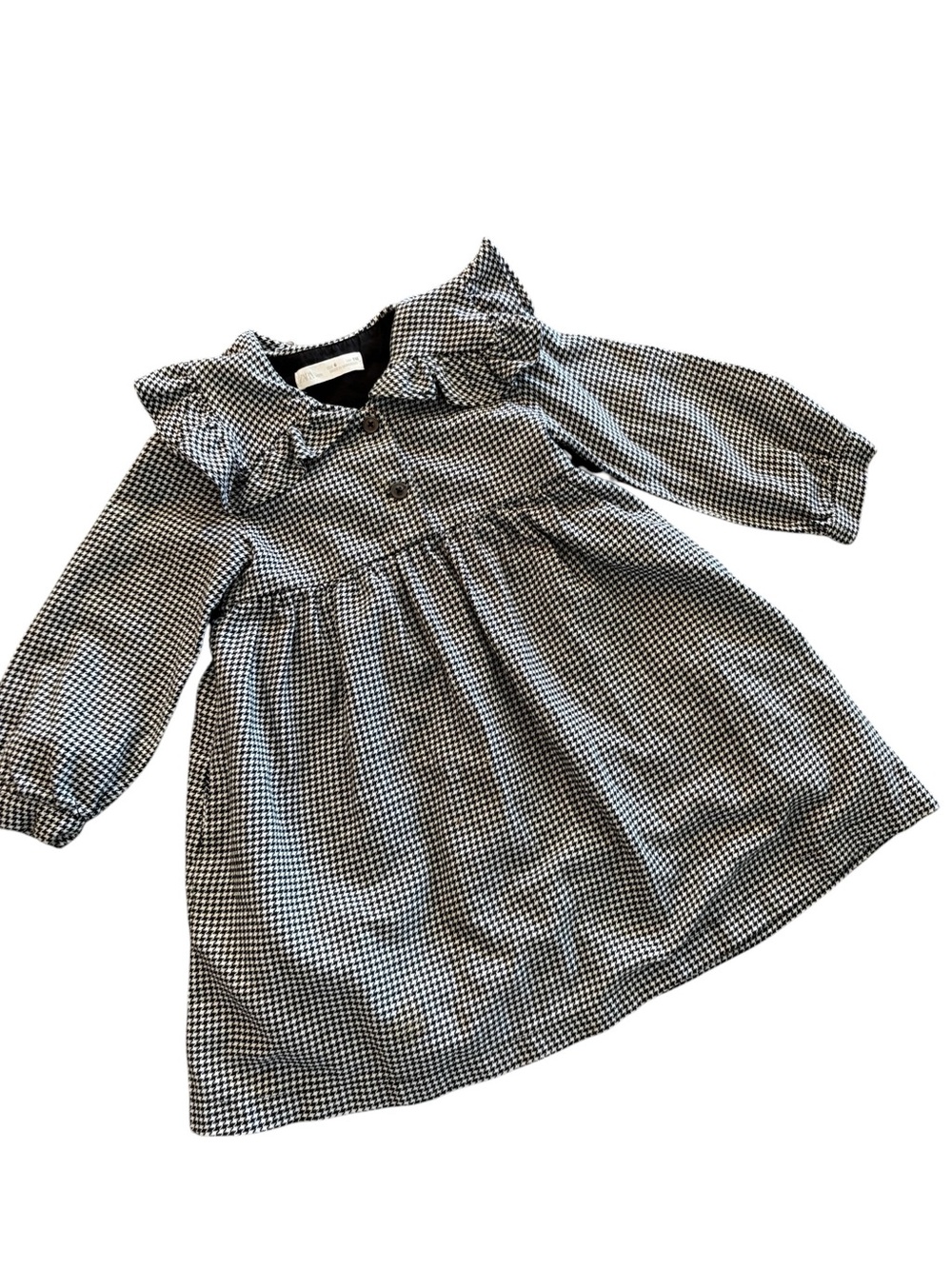 Zara 6 Black & White Gingham Long-Sleeve Ruffle Square Collar Dress